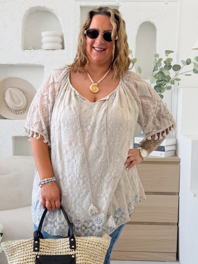 Krajková tunika Mendy do 4XL - béžová