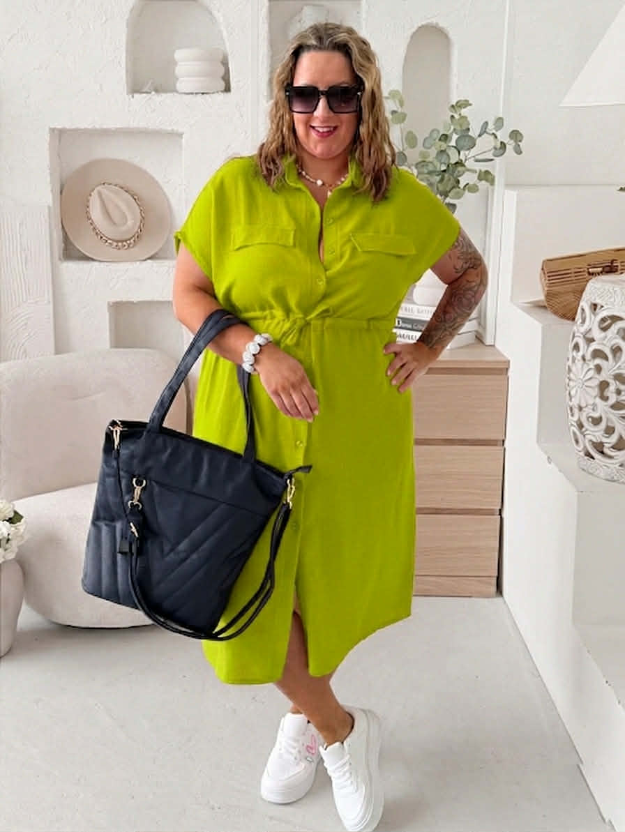 Košilové šaty Olivia do 4XL - limetkové