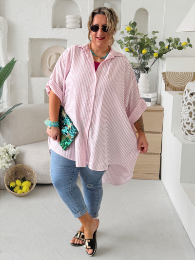 Krepová košile do 5XL - růžová