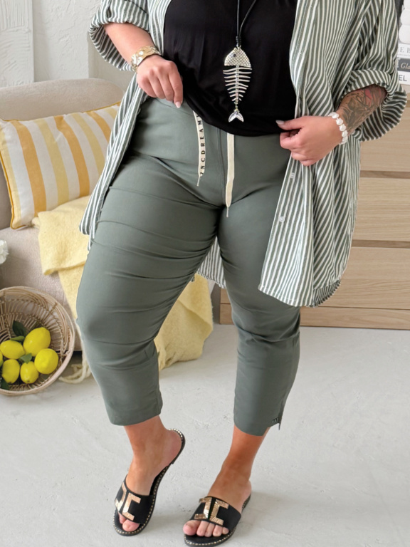 Superstrečové 7/8 kalhotové legíny Queen až na 5XL - khaki