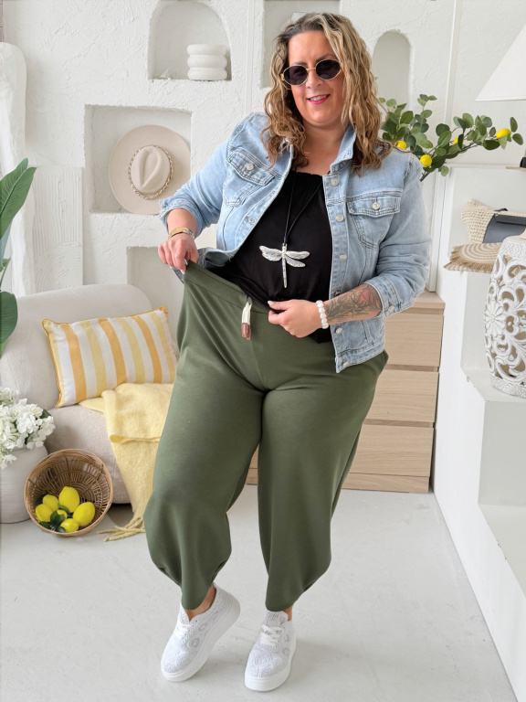 Volnočasové kalhoty máslové Erin do 3XL - khaki