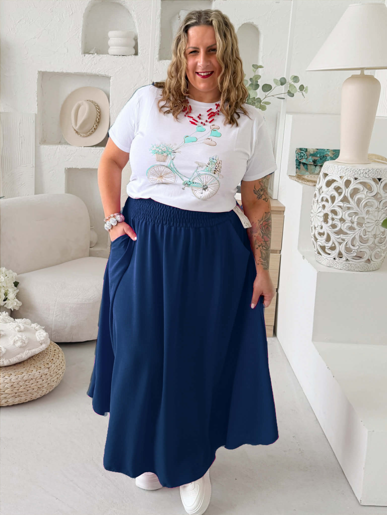 Sukně z nemačkavého materiálu do 5XL tmavě modrá