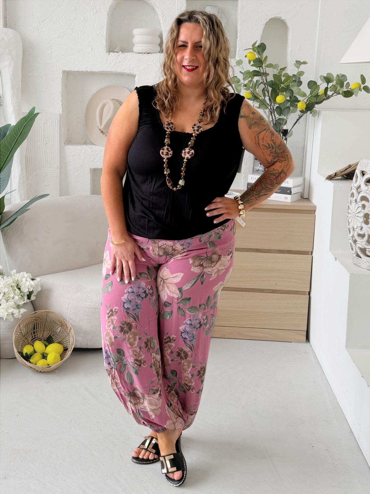 Aladinky květované do 3XL - růžové