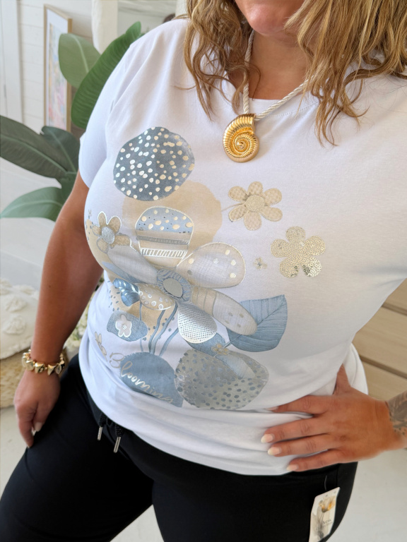 Tričko Flowers II do 3XL světle modré