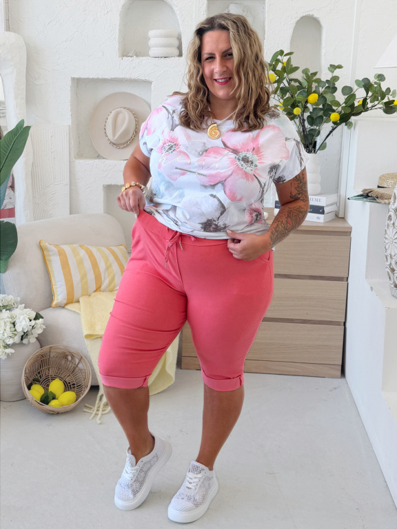 Větší superstrečové capri kalhoty Florida - lososové