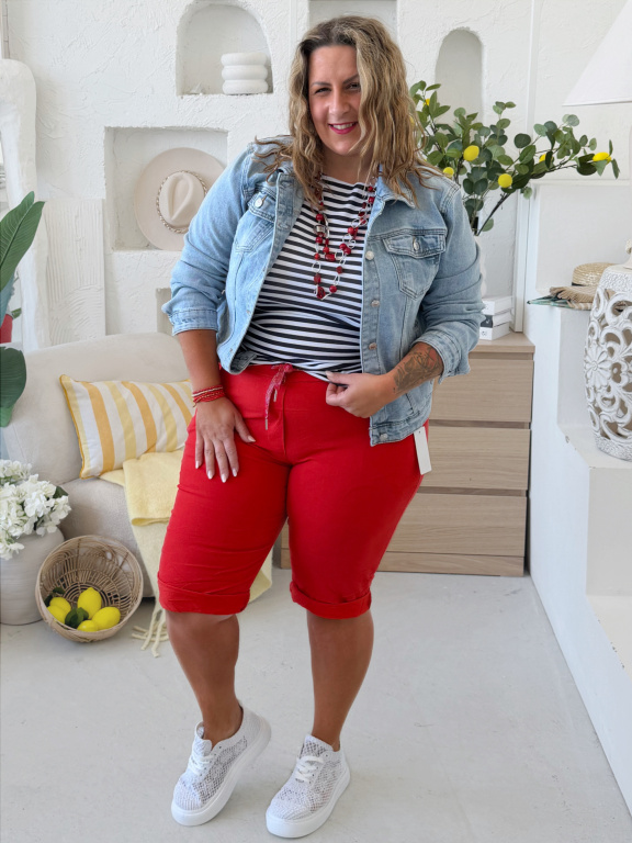 Větší superstrečové capri kalhoty Florida - červené