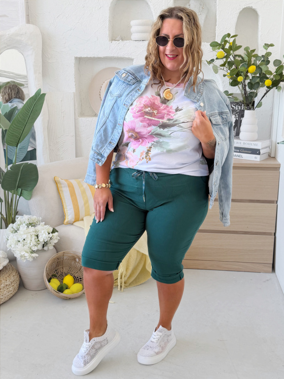 Větší superstrečové capri kalhoty Florida - smaragdové