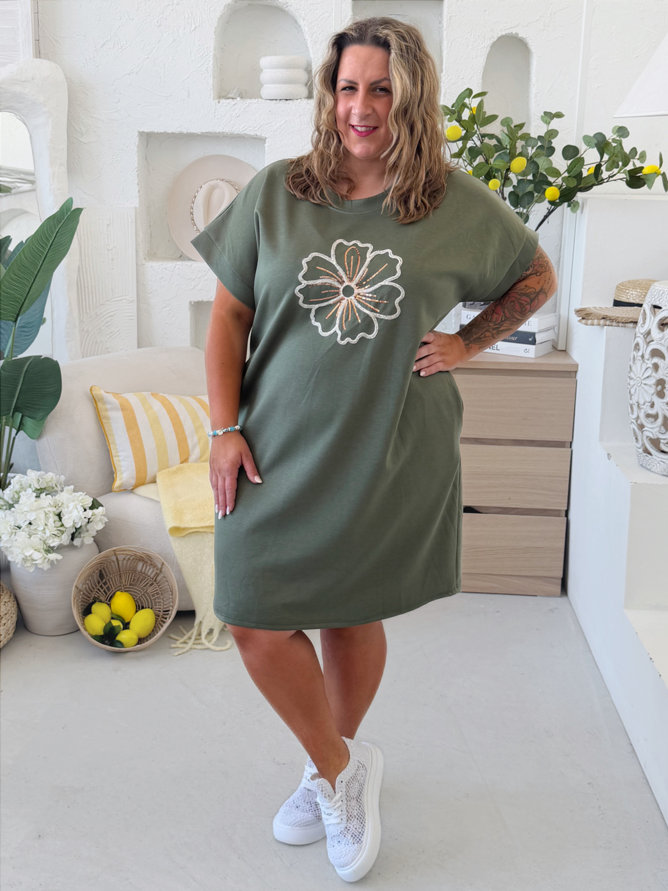 Máselkové šaty Flora do 4XL - khaki