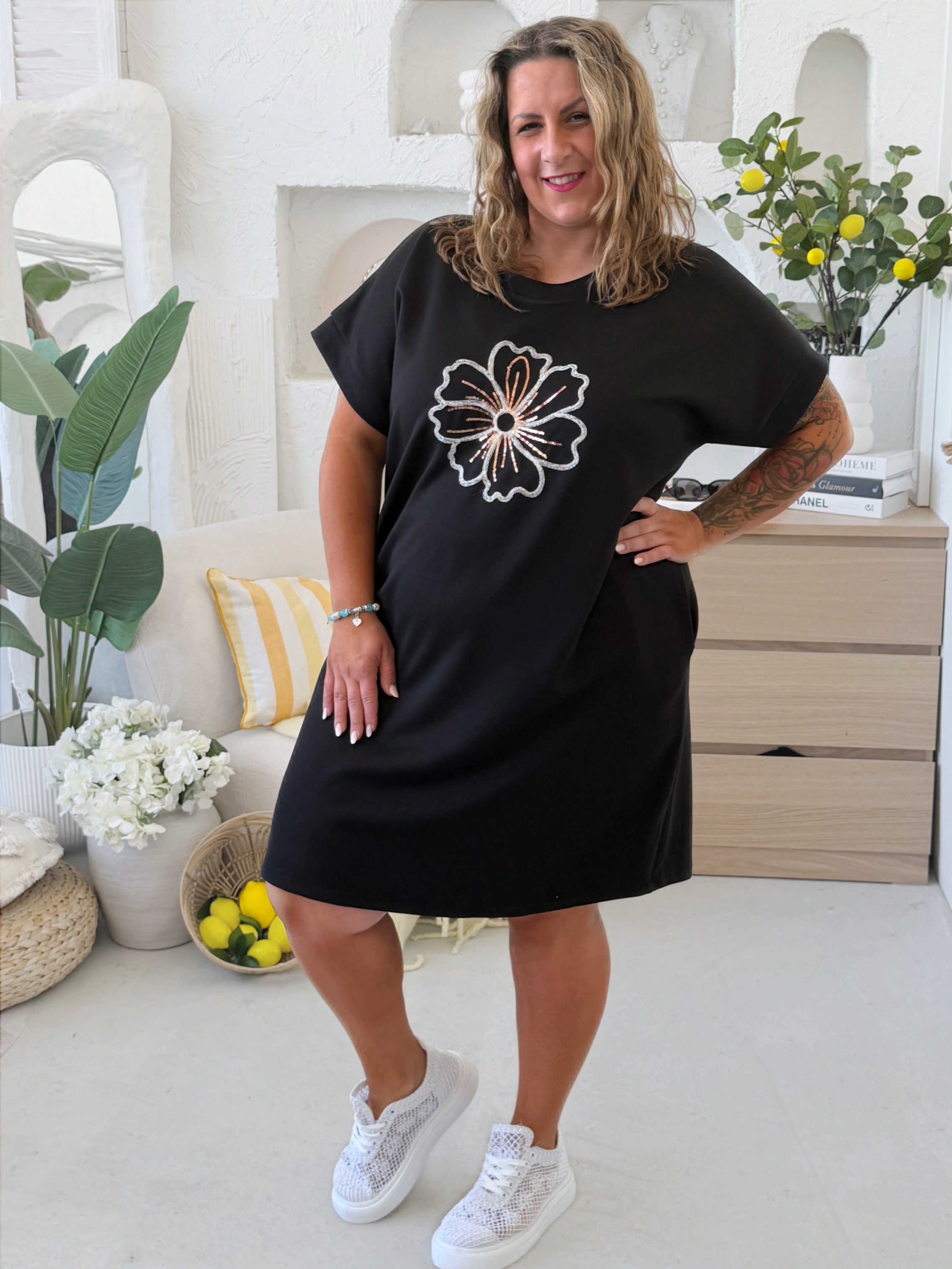 Máselkové šaty Flora do 4XL - černé