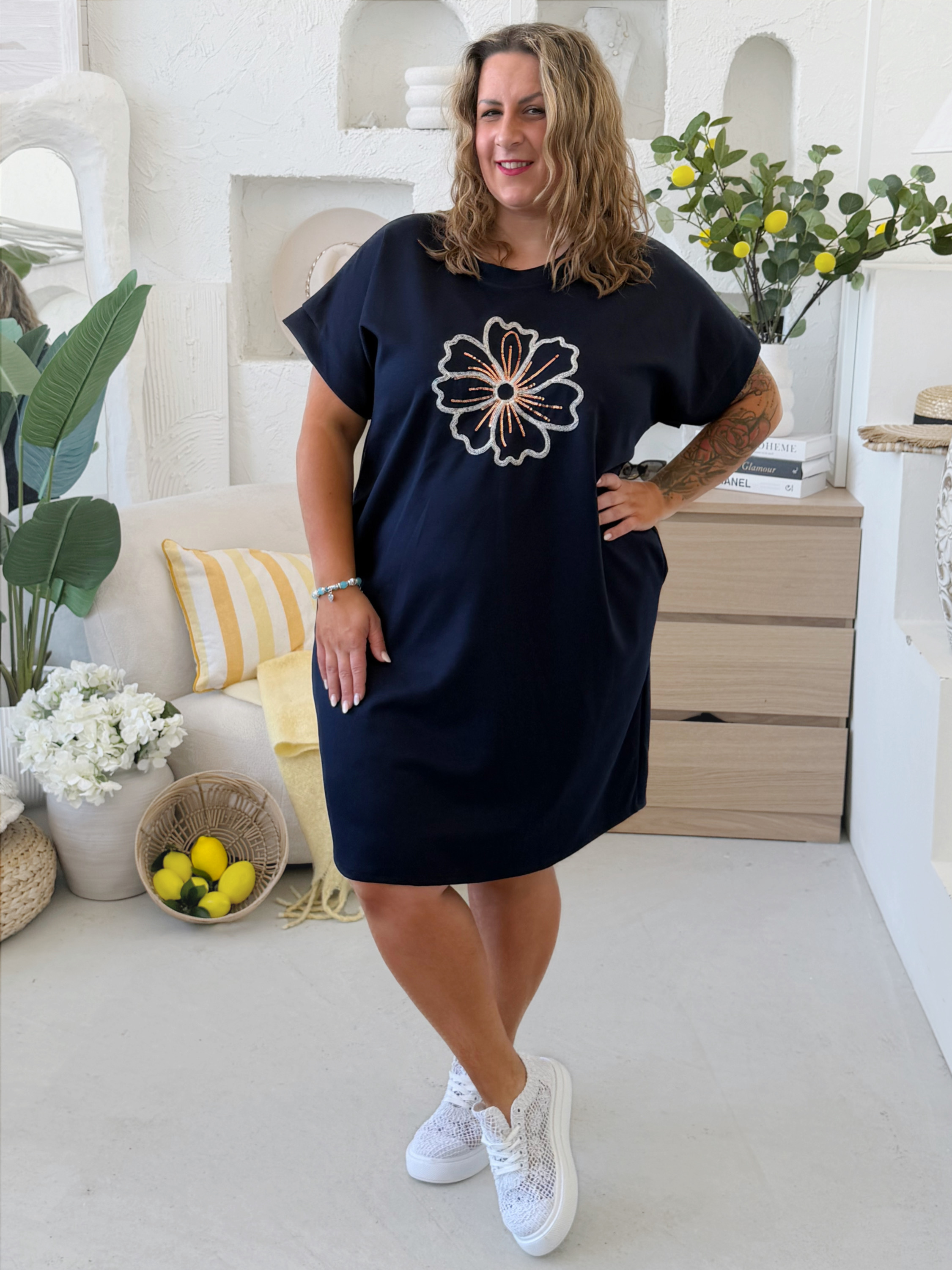 Máselkové šaty Flora do 4XL - tmavě modré