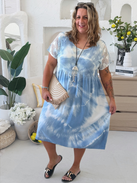 Batikované šaty Anna do 4XL světle modré