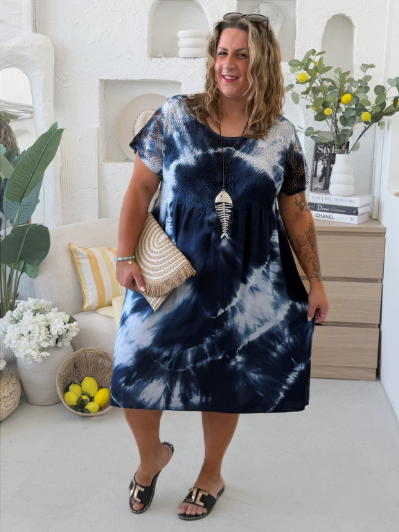 Batikované šaty Anna do 4XL tmavě modré