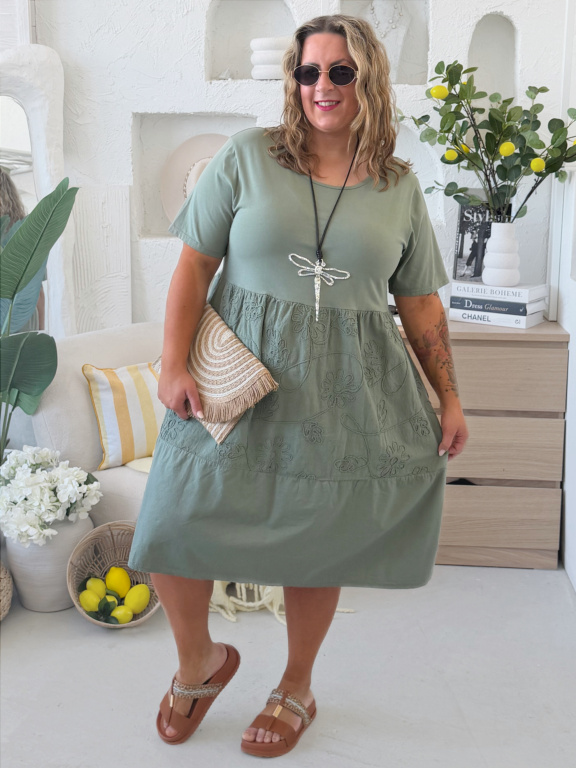 Áčkové midi šaty Luna do 4XL - khaki