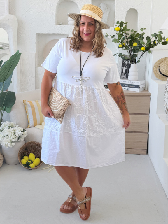 Áčkové midi šaty Luna do 4XL - bílé