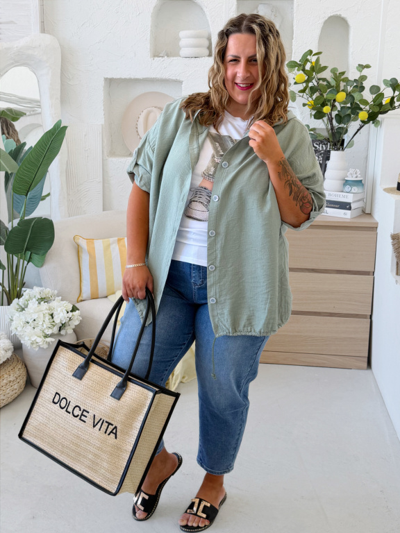 Lehoučká bunda na knoflíky s kapucí do 4XL - khaki