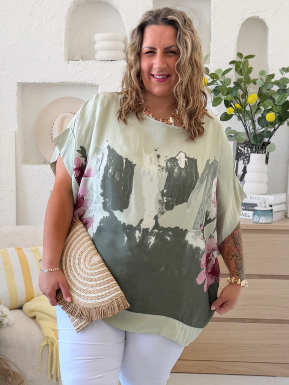 Halenka Sateny Flora do 4XL - khaki