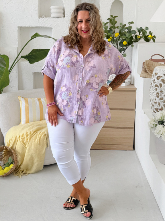 Mušelínová košile Flower do 4XL - lila
