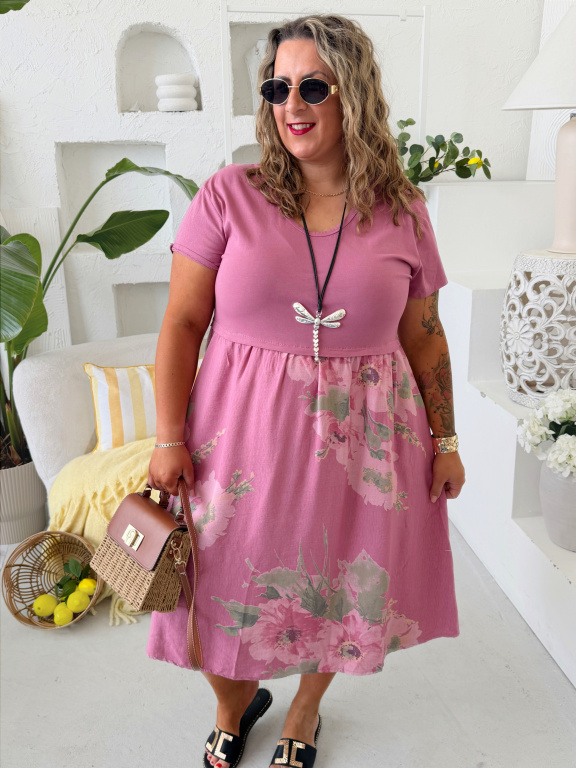 Bavlněné šaty Flora do 4XL - starorůžové
