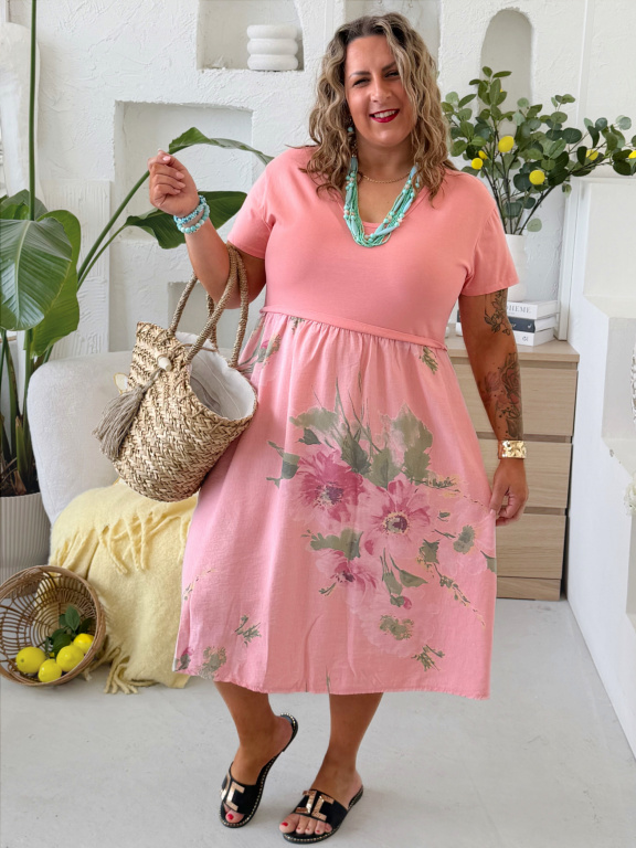 Bavlněné šaty Flora do 4XL - losos