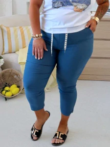 Superstrečové 7/8 kalhotové legíny Queen až na 5XL - denim modré