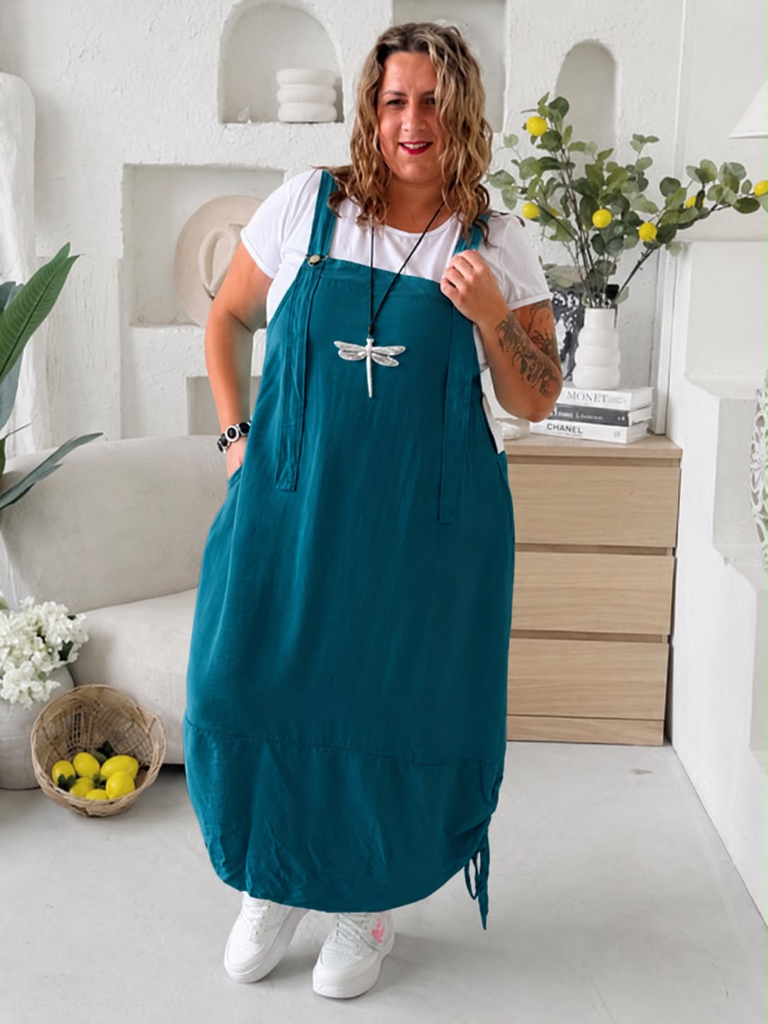 Laclové šaty Summer Myself z tenčího materiálu do 4XL - petrolej