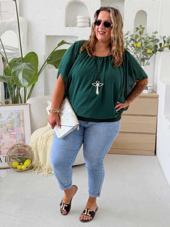 Šifonový top Felicita do 3XL - smaragdová