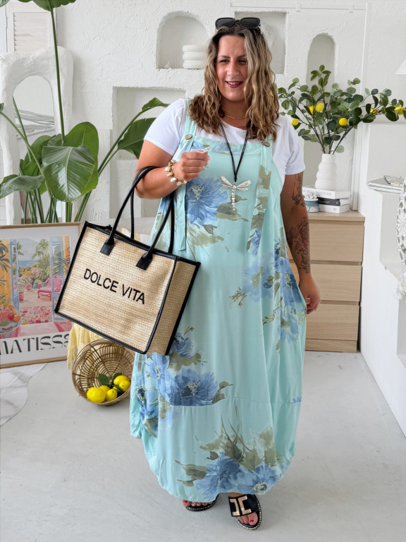 Laclové šaty Myself Flower z viscozového materiálu do 4XL - mint