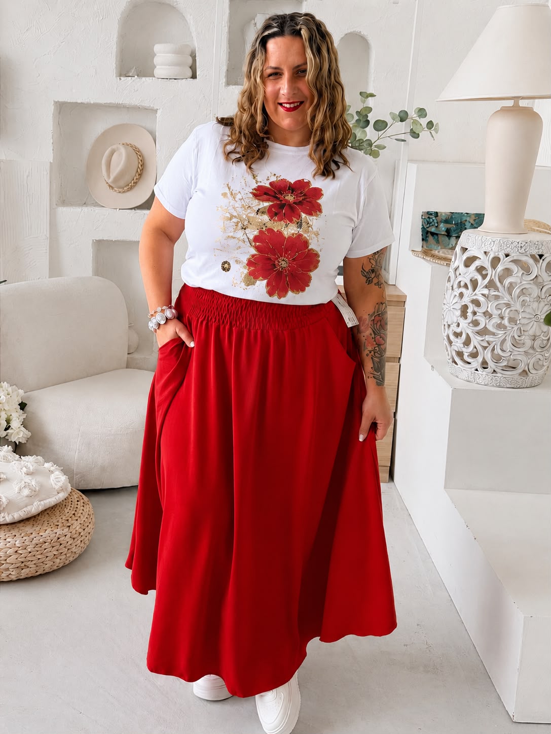 Sukně z nemačkavého materiálu do 5XL červená