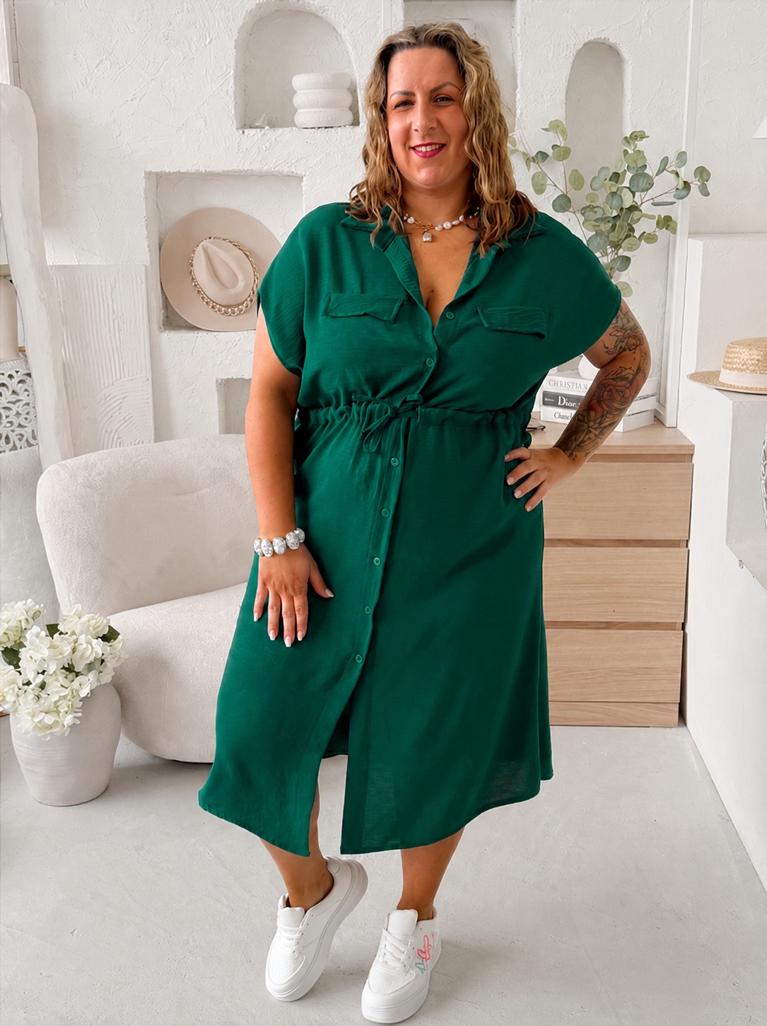 Košilové šaty Olivia do 4XL - smaragdové