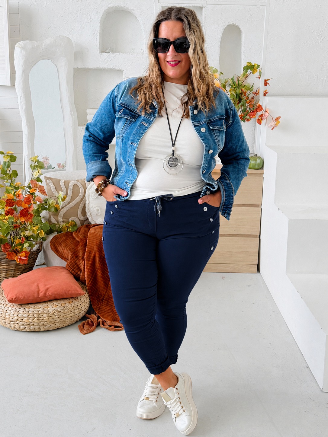 Elastické kalhoty Buttons do 3XL - tmavě modré