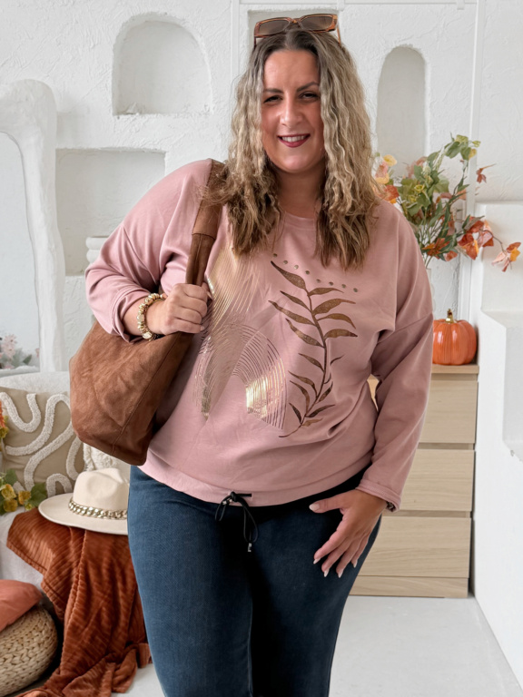 Máselková mikina s potiskem Flora do 4XL - růžová