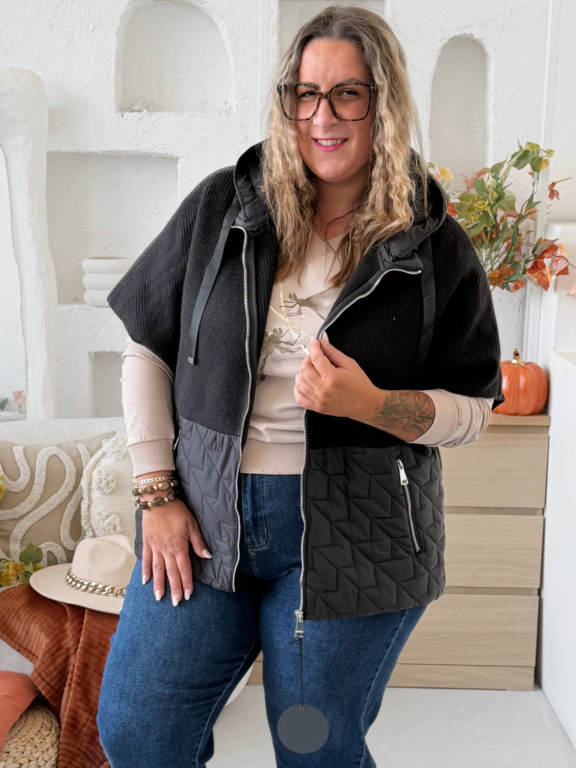Prošívaná vesta s pleteninou Gina do 3XL - černá