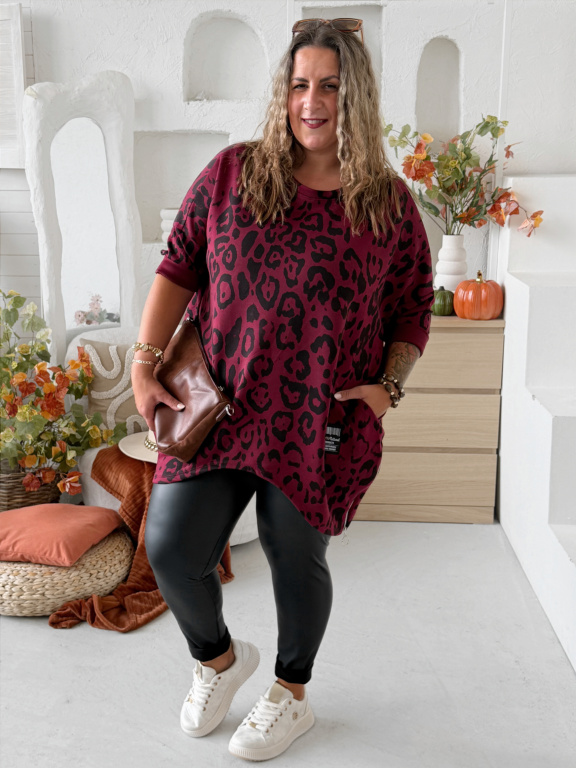 Cípatá mikinová tunika Evelin Leo do 4XL - vínová