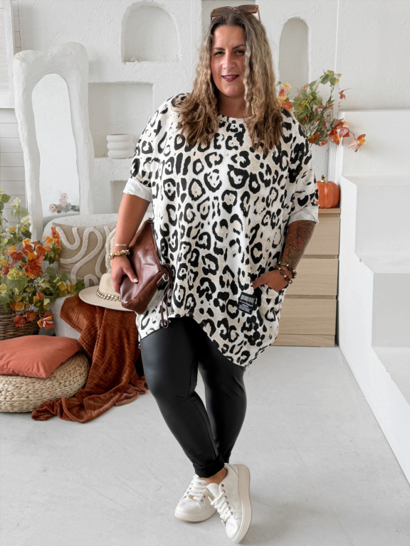 Cípatá mikinová tunika Evelin Leo do 4XL - krémová