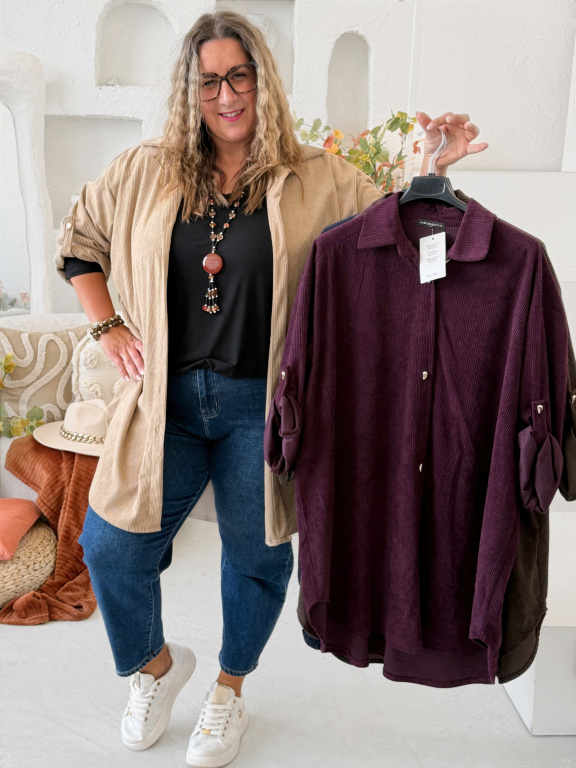 Svrchní manšestrová košile Palm do 4XL - béžová