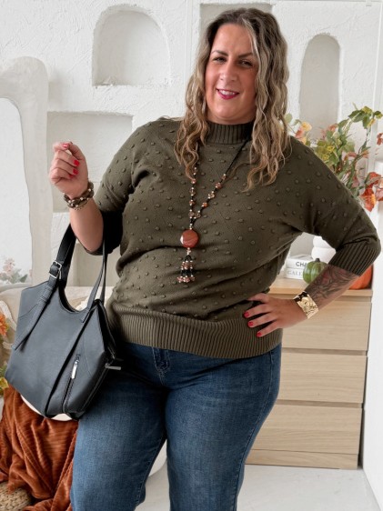 Svetr se stojáčkem Melanie do 4XL - khaki