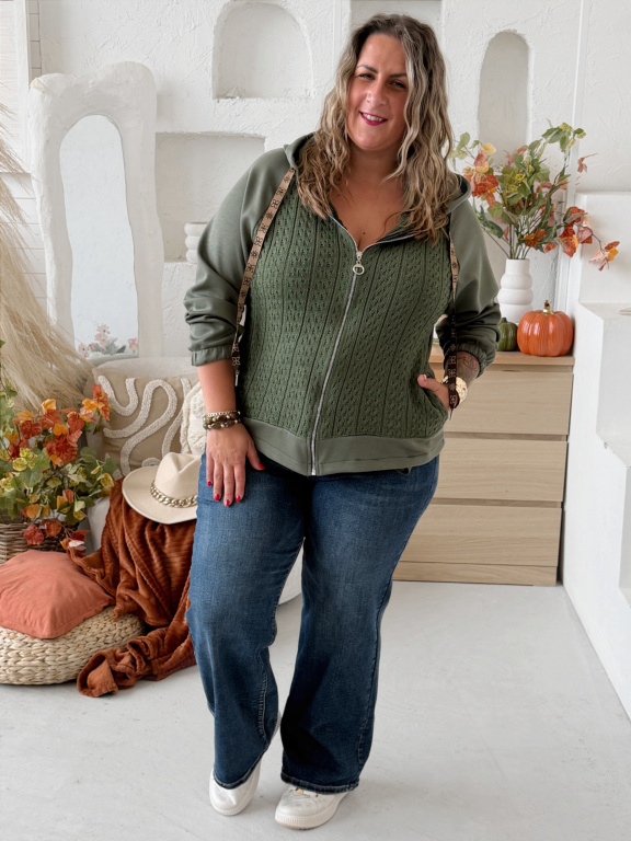 Mikina s pleteninou Melanza do 3XL - khaki