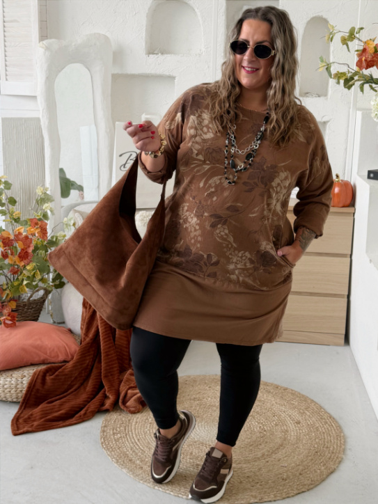 Manšestrové tunikové šaty Adina do 3XL - camel