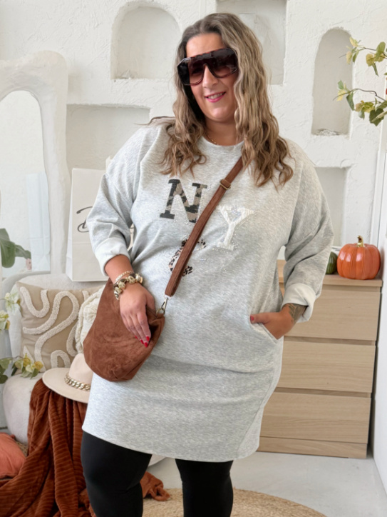 Máslové tunikové šaty NY do 4XL - šedé