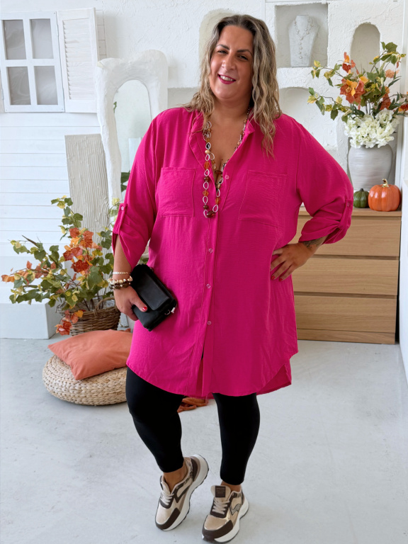 Lehounká oversize košile do 3XL velikosti nemačkavá - fuchsiová
