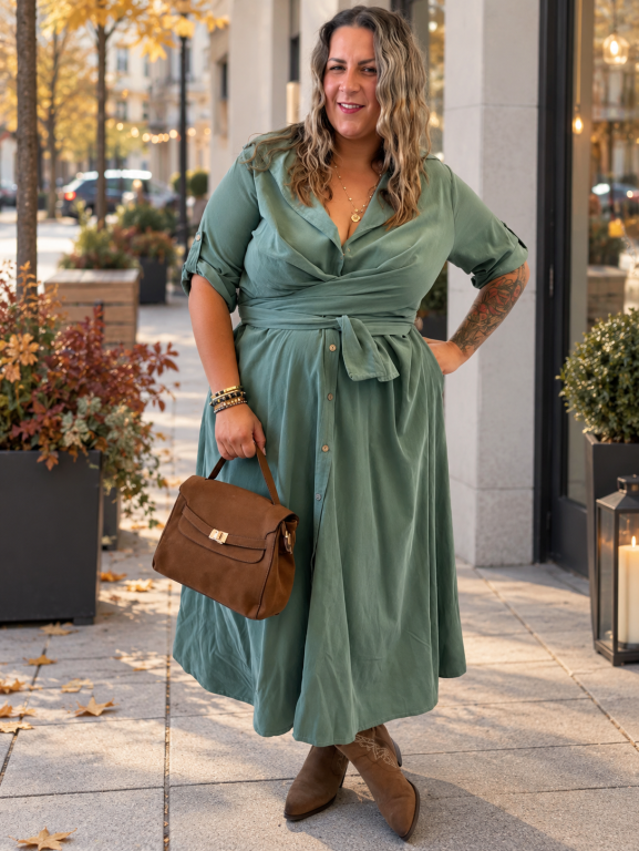 Zavinovací áčkové šaty Manšestr Susan do 3XL - khaki