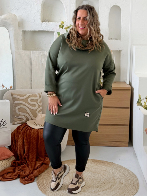 Máselkové tunikové šaty Edison do 3XL - khaki