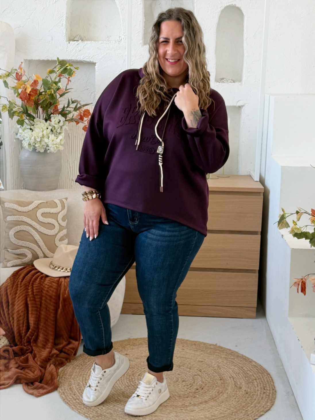 Mikina Brooklyn máselko do 3XL - tmavě fialová