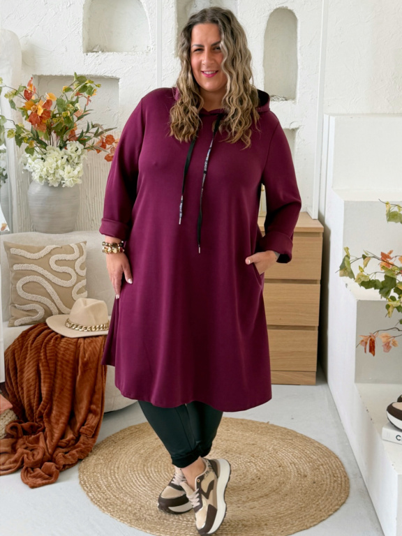 Máslové áčkové šaty Gabi do 4XL - vínové