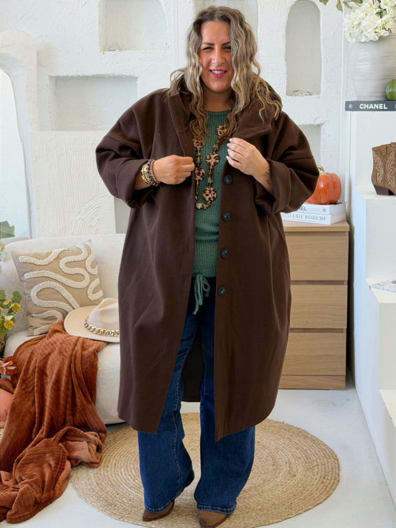 Oversize kabát Elia do 5XL - čokoláda