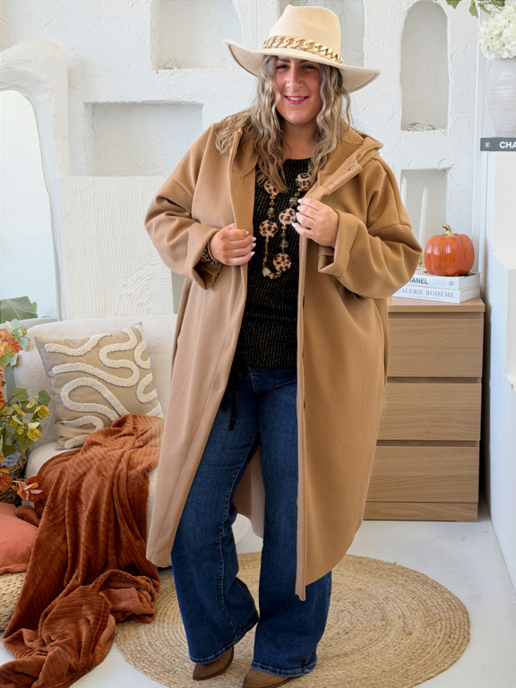 Oversize kabát Elia do 5XL - camel