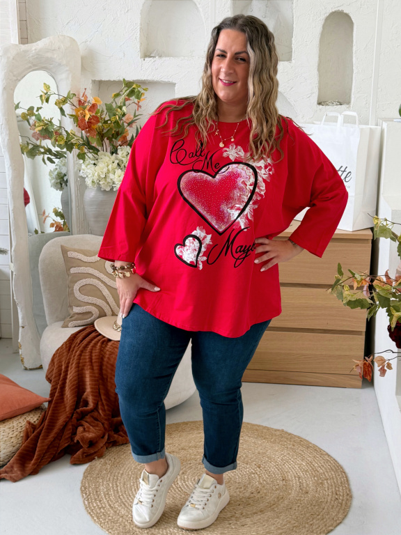Oversize tričko Srdce Ellie do 4XL - červené