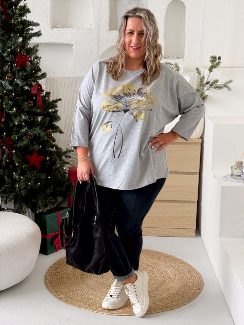 Oversize tričko Květina Ellie do 4XL - šedé