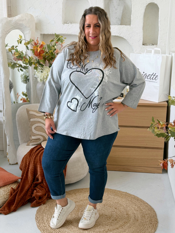 Oversize tričko Srdce Ellie do 4XL - šedé