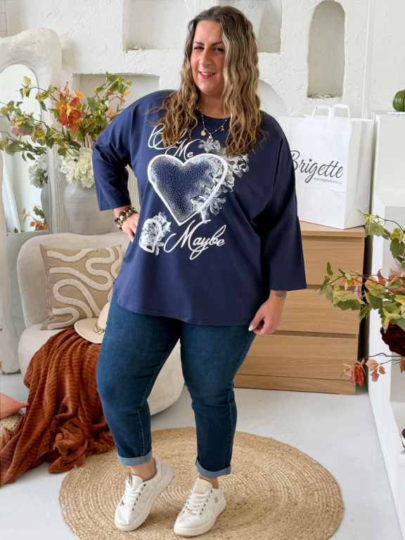 Oversize tričko Srdce Ellie do 4XL - tmavě modré